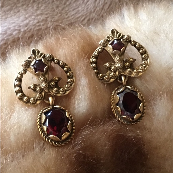 VTG 14k ANTIQUE GOLD VICTORIAN GARNET EARRINGS 💕 - Picture 4 of 12
